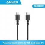 Anker A8032H11 Powerline Select+USB-C To USB-C 2.0 Cable 3Ft Black 
