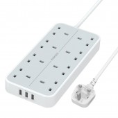 Promate PowerCord8UK‐2M 3250W High Output 8-Outlet Power Strip with 3 USB Ports