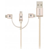 Promate uniLink‐Trio harge and Sync Cable with Lightning, Type-C, and Micro-USB Connectors, Gold